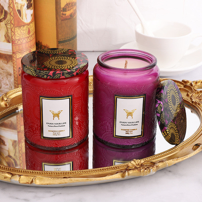 Embossed Glass Fragrance Handmade Gift Aromatherapy Soy Candles Embossed Glass Fragrance Handmade Gift Aromatherapy Soy Candles